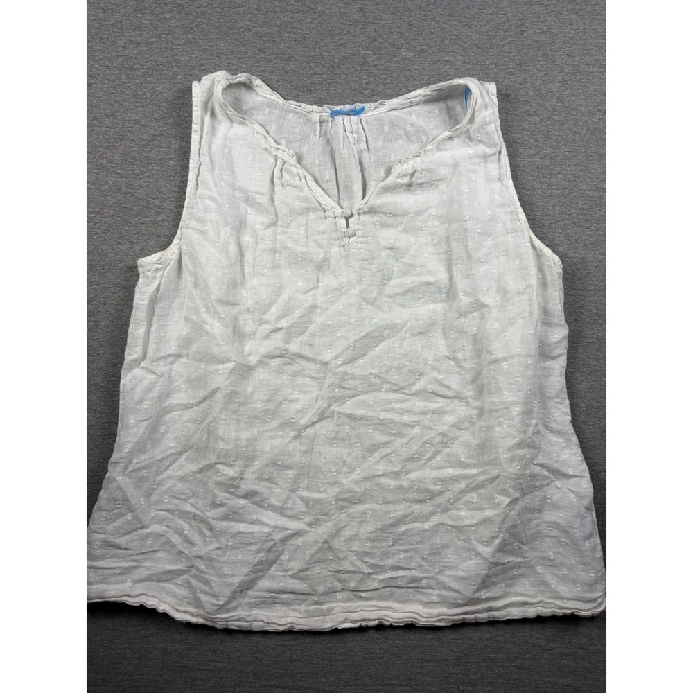 J.McLaughlin Tank Top XL White Linen Blend Sleeveless Swiss Dot Preppy Summer